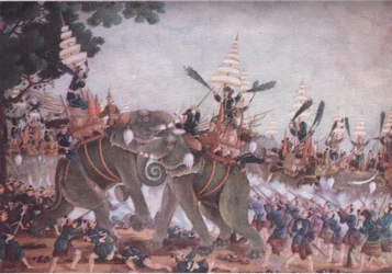 An incident in the wars between the Siamese and the Burmese, from British Adventure published by Collins, 1947